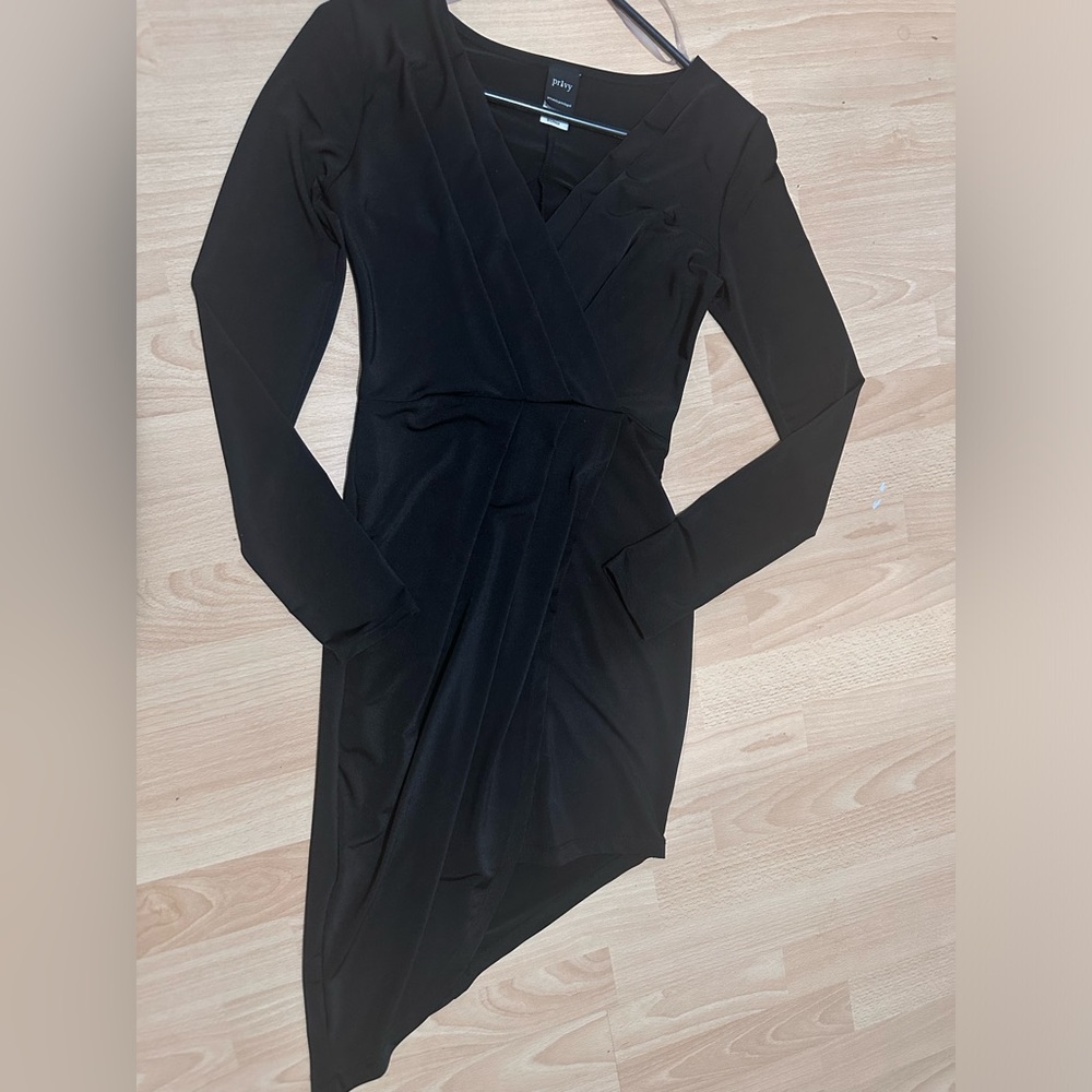 Black mini satin dress long sleeve in a size S